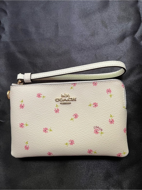 Coach Handbags - Coach Cream Floral Wristlet with Pink Blossoms